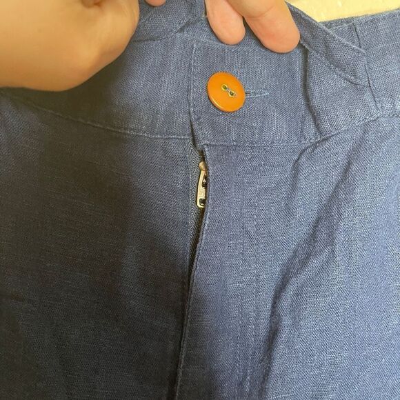 Cappagallo Pants Women's Large Navy Blue Cropped Capri Linen Bland Casual - Picture 8 of 12